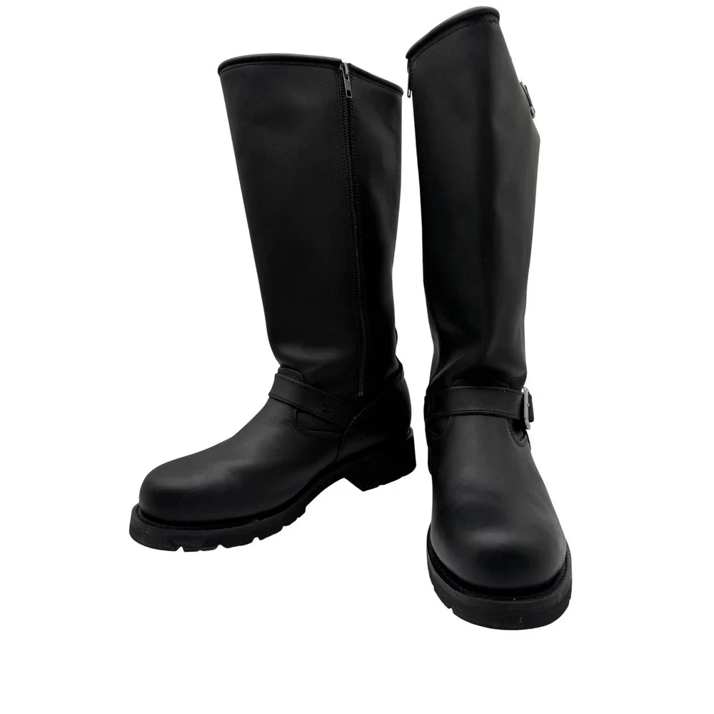 Ride Tecs 1443 Zip Engineer Boots SZ 12 Mens Black Excellent Leather Buckle Side